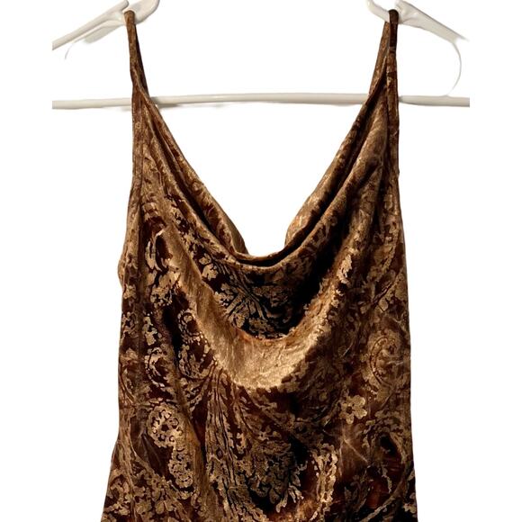 Vintage LaBelle Slip Dress Velvet Brown Paisley Cowl Neck Midi Evening Size S - Picture 5 of 9